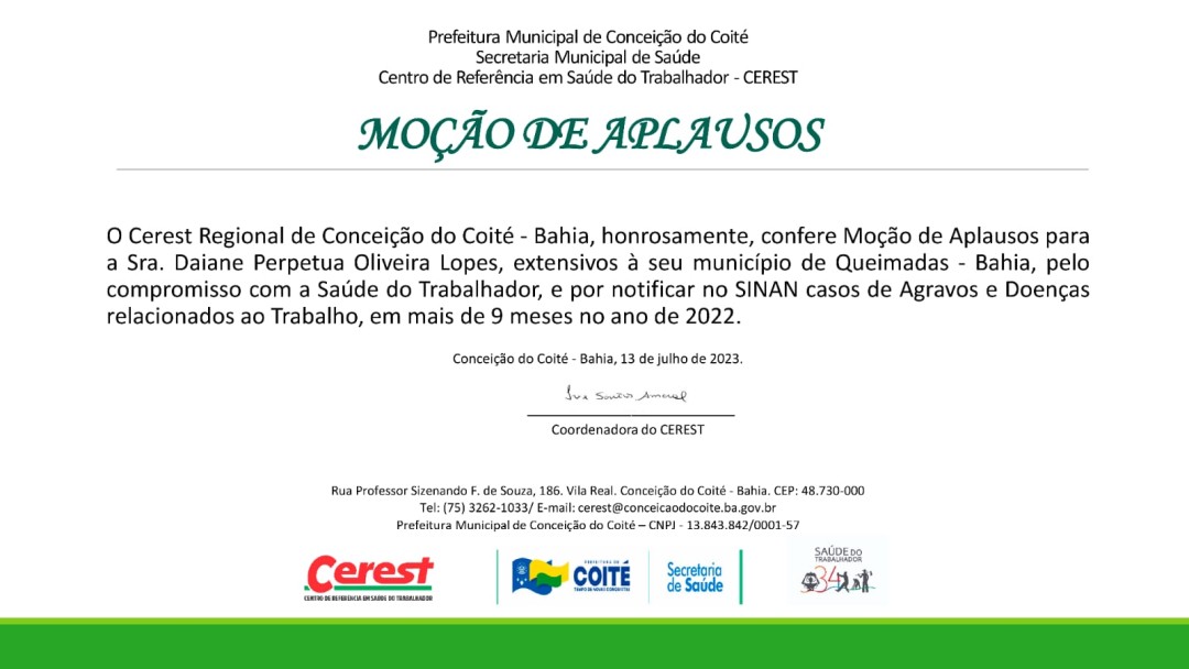 Técnica de Referência em Saúde do Trabalhador recebe Moção de Aplausos