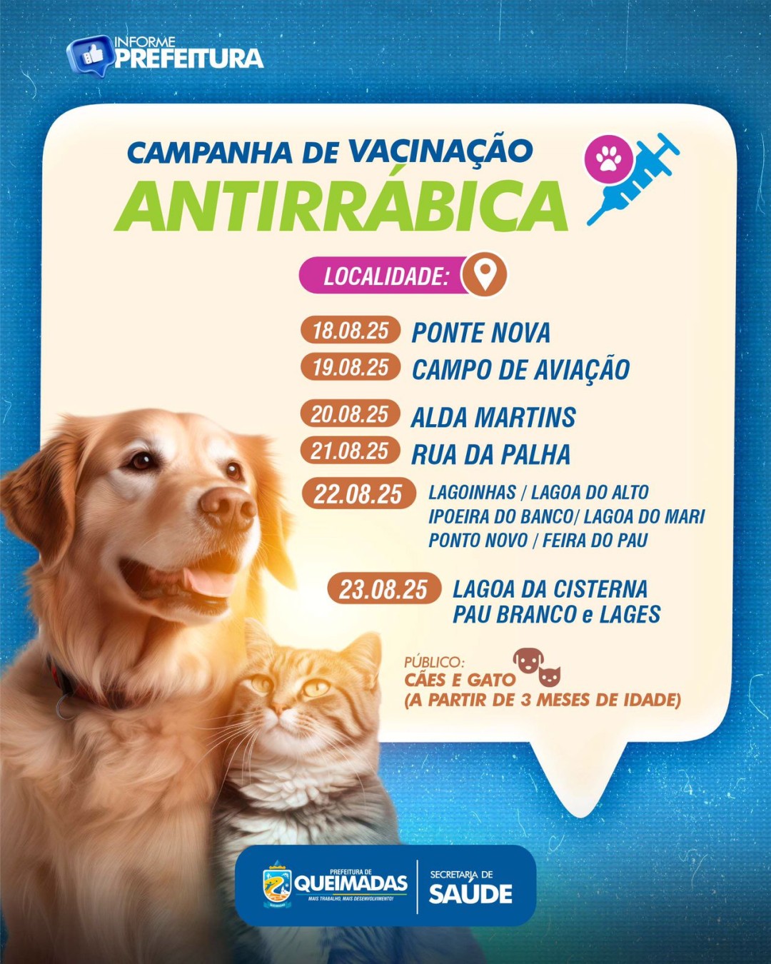 CAMPANHA DE VACINAÇÃO ANTIRRÁBICA SEGUE AVANÇANDO EM QUEIMADAS