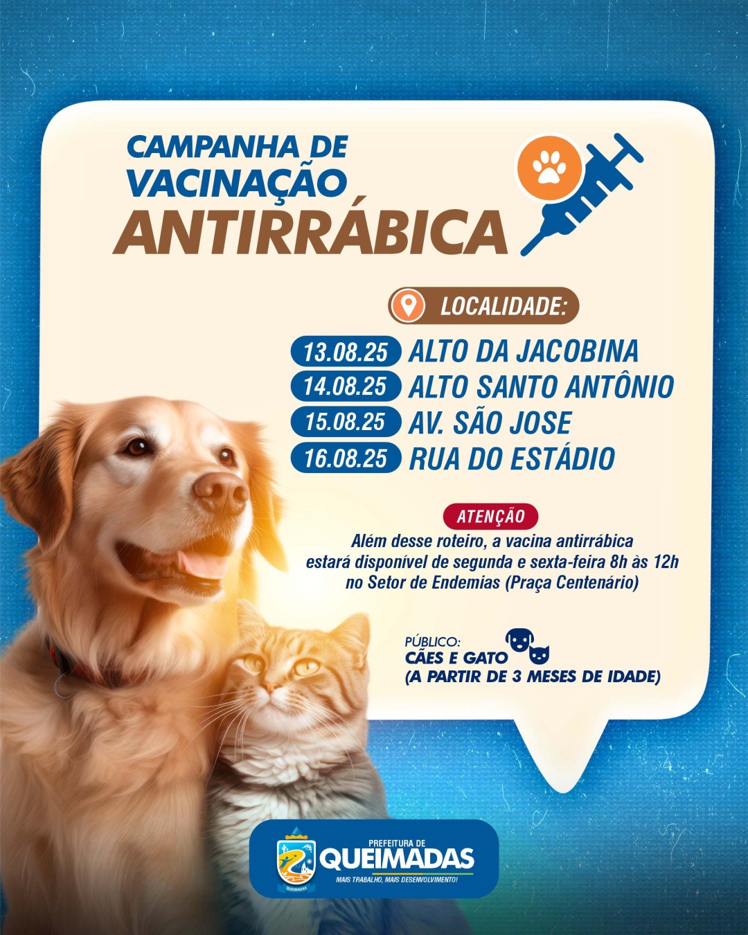 INFORMATIVO: Campanha de Vacinação Antirrábica - a partir do dia 13 de agosto