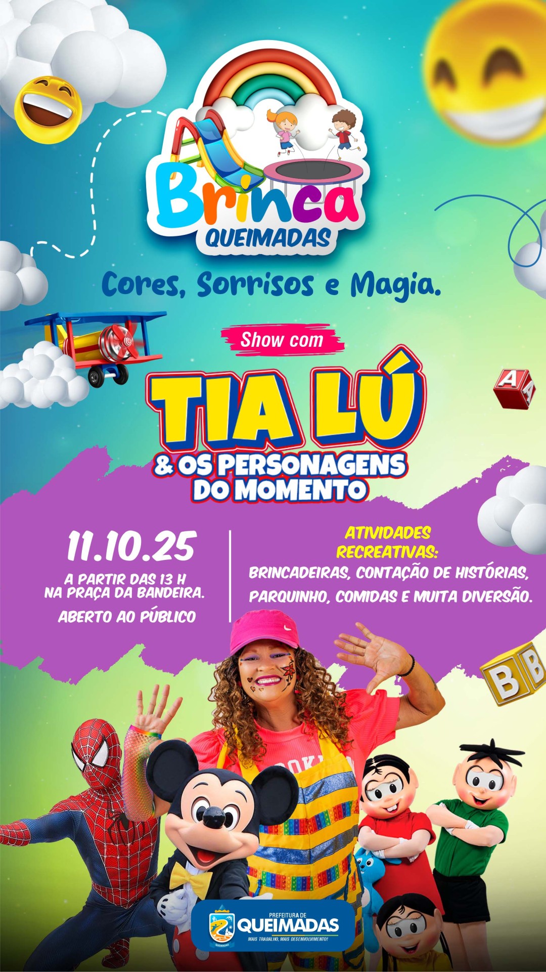 É neste sábado (11) - Brinca Queimadas celebrará a Semana da Criança em alto estilo em Queimadas!