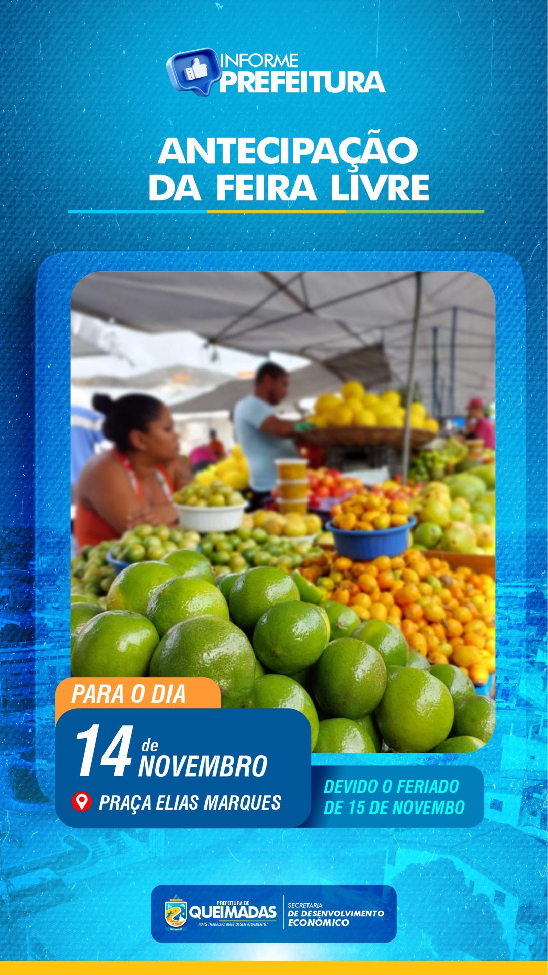 COMUNICADO IMPORTANTE: Antecipação da Feira Livre da sede - para o dia 14/11 (sexta-feira)