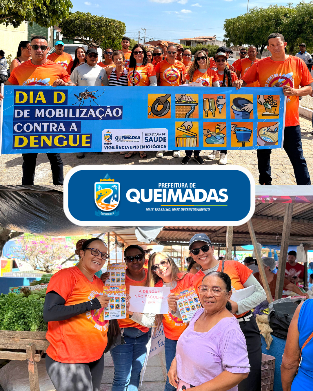 Secretaria de Saúde de Queimadas realiza com sucesso o Dia D de Mobilização Contra a Dengue com caminhada educativa pelas ruas da cidade