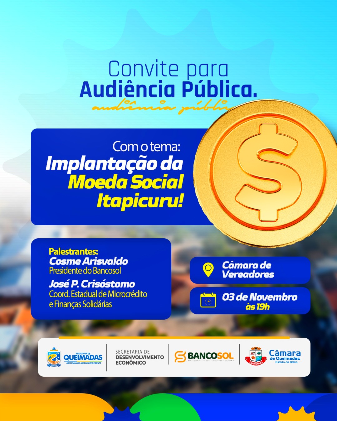 CONVITE: AUDIÊNCIA PÚBLICA - Sobre a Implantação da Moeda Social Itapicuru em Queimadas