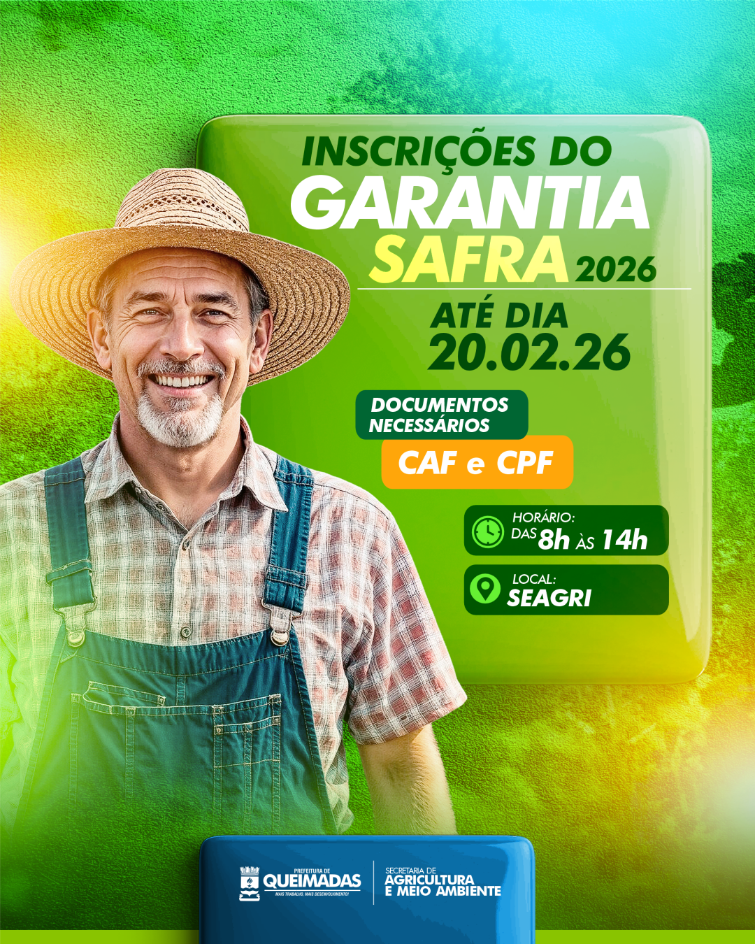 Inscrições do Garantia Safra 2026 seguem abertas em Queimadas até 20 de fevereiro